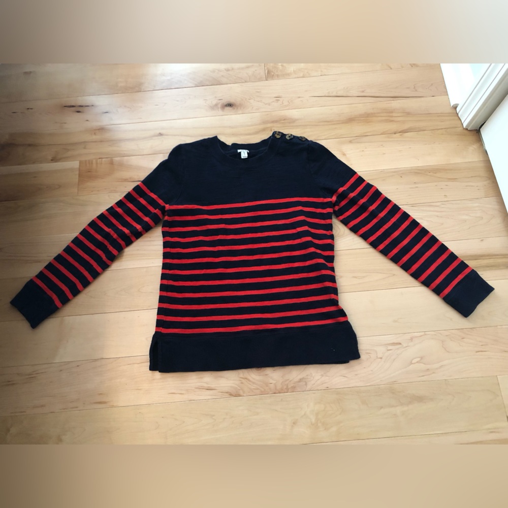 Jcrew red and navy striped sweater 100 percent cotton